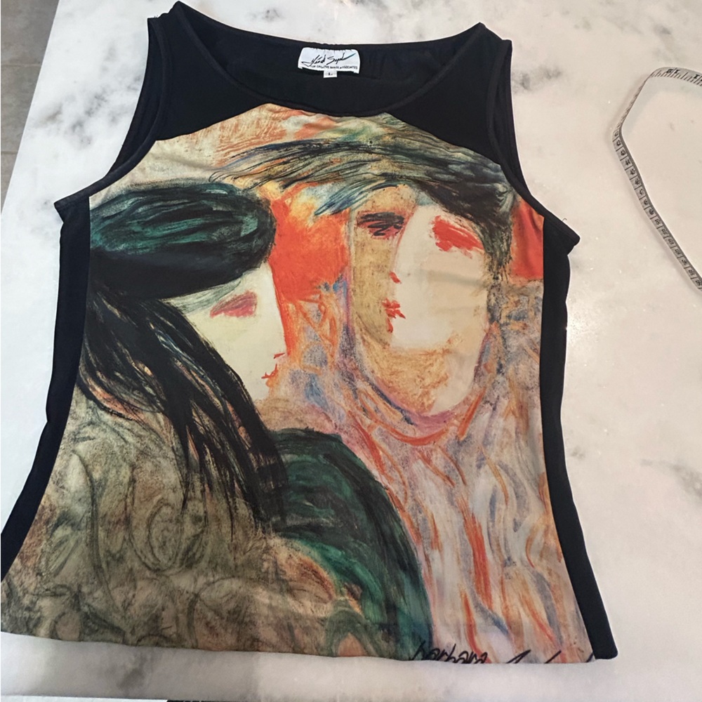 Linda Segal Artistic Print Sleeveless Top - Picture 7 of 7